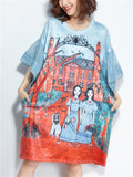 Women's Summer Cute Cartoon Print Lace Ruffled Sleeve Pullover Dress