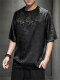 Men's Summer Casual Round Neck Dragon Jacquard T-shirts