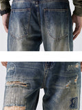 Stylish Patchwork Design High-Rise Ripped Blue Jeans for Men