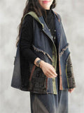 Women's Retro Patchwork Sleeveless Hooded Denim Jacket