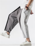 Male Contrast Color Striped Fashion Cotton Linen Pants