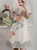 Blossom & Handheld Fan Print Female Dresses