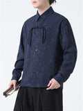 Spring Lapel Tassel Button Jacquard Shirt for Men