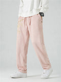 Men's Retro Gold Bamboo Leaf Embroidery Faux Suede Trousers