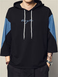 Men's Sports Hooded Drawstring 3/4 Sleeve Pullover Shirt