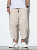 Men's Stylish Cozy Casual Plain & Striped Cotton Linen Cropped Pants