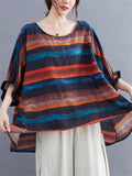 Women's Colorblocked Striped Relaxed Crew Neck Shirt