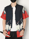 Men's Chinese Style Tang Suit Summer Printed Short Sleeve Shirt