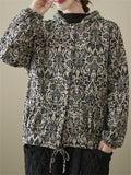 Women's Bohemian Print Button Up Hooded Plush Liner Coat