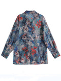 Women's Chiffon Shirt with Flower Ink Painting