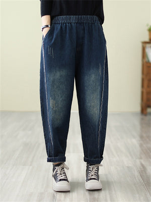 Spring Autumn Female Stylish Elastic Waist Jeans