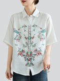 Female Koi Lotus Leaf Floral Print Button-Up Shirts