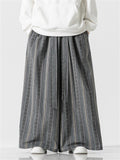 Men's Bohemian Cotton Linen Lace Up Striped Wide Leg Pants