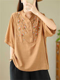 Women's Half-open Button Stand Collar Embroidered Shirts