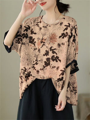 Leisure Half Sleeve Loose Chrysanthemum Shirt for Women