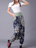 Chinese Dragon Printed Cotton Linen Harem Pants for Women