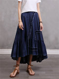 Irregular Plicated Retro Denim Long Skirt