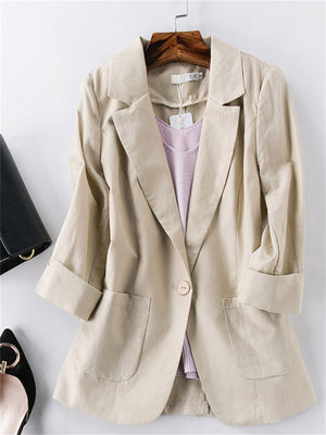 Cissot All-match One Button Comfy Linen Blazers for Women