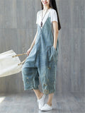 Casual Ripped Wide Leg Denim Jumpsuits