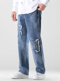 Stylish Embroidered Denim Long Pants With Pockets