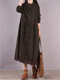 Spring Long Sleeve Floral Linen Dress