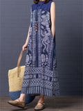 Printed Loose Sleeveless Long Dresses