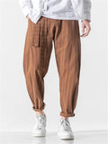 Casual Stripe Pants With Belt And Pockets