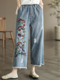 Cotton Delicate Embroidered Long Girls Jeans