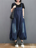 Fashionable Wide Leg Dark Blue Cotton Jumpsuits For Women