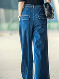 Women's Elegant High Waist Loose Wide Leg Blue Denim Pants