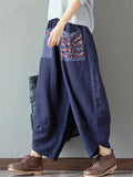 Ethnic Style Splice Cotton Linen Pants