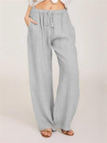 Casual Drawstring Waistband Cotton Linen Pants