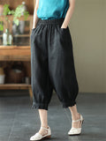 Comfortable Solid Color Elastic Cropped  Harem Pants For Lady