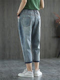 Elastic-waist Cropped Pants Embroidery Jeans