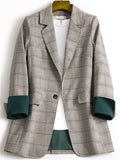 Fashion British Style One Button Plaid Blazers for Women