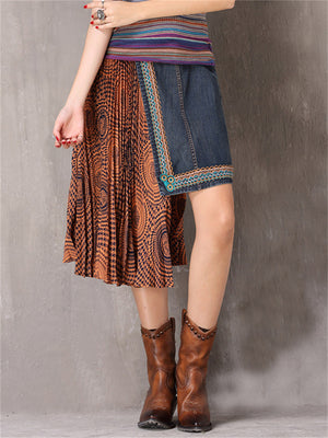 Fashion Irregular Embroidery Patchwork Skirt