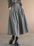 Cozy High Waisted Plaid Linen Skirts For Women