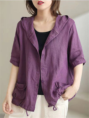 Retro Loose Thin Linen Hooded Jackets