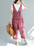 Casual V-neck Patchwork Denim Jumpsuits