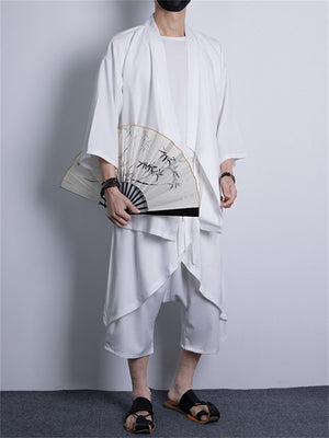 Solid Black White Male Traditional Chinese Style Casual Outfits