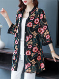 Floral Printed 3/4 Sleeve Chiffon Long Shirts