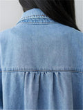 Lapel Light Blue 3/4 Sleeve Long Denim Jacket