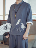 Men's Cotton Linen Printing Short Sleeve Tang Outfits