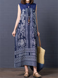 Printed Loose Sleeveless Long Dresses