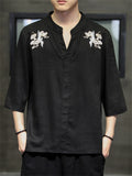 Chinese Style Crane Casual Half Sleeve Men's Shirts