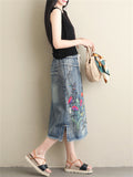 Women's Denim Embroidery Long Skirts