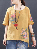 Retro Ethnic Style Embroidery O-neck T-shirts