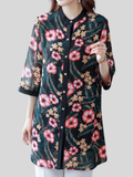 Floral Printed 3/4 Sleeve Chiffon Long Shirts