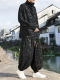 Male Bamboo Leaves Pullover T-shirt & Pants Corduroy Outfits