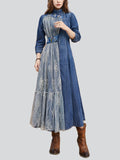 Female Embroidered Tulle Denim Asymmetrical Patchwork Dresses